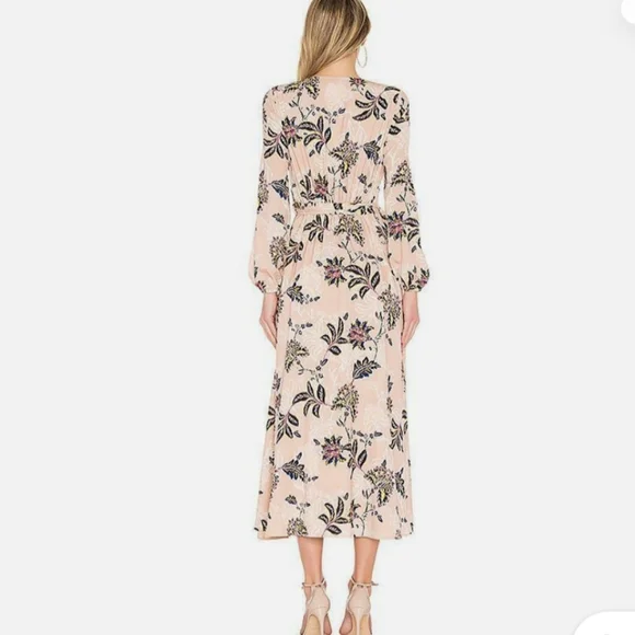 The Jetset Diaries Floral Long Sleeve Maxi Dress Tan Black Below Knee Size Small - Picture 2 of 14